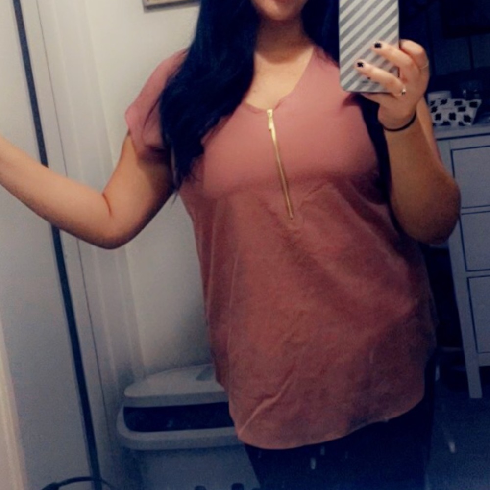 Mauve pink front zip blouse